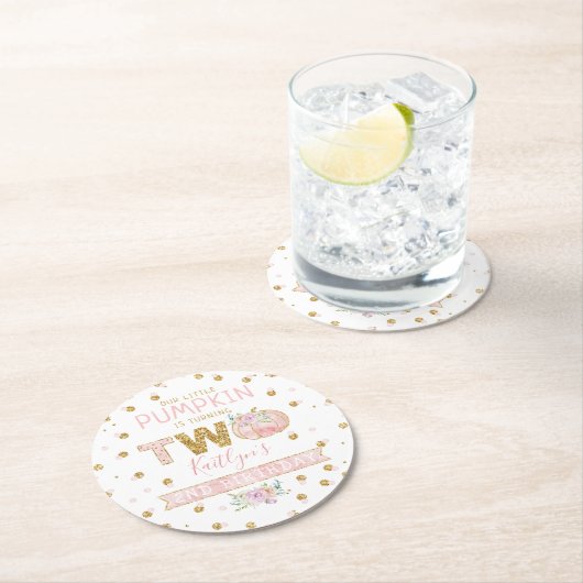 リトルカボチャ女の子2nd誕生日 ラウンドペーパーコースター (インサイチュ)