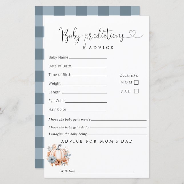 リトルカボチャ少年ベイビーシャワー予測アドバイス (正面/裏面)