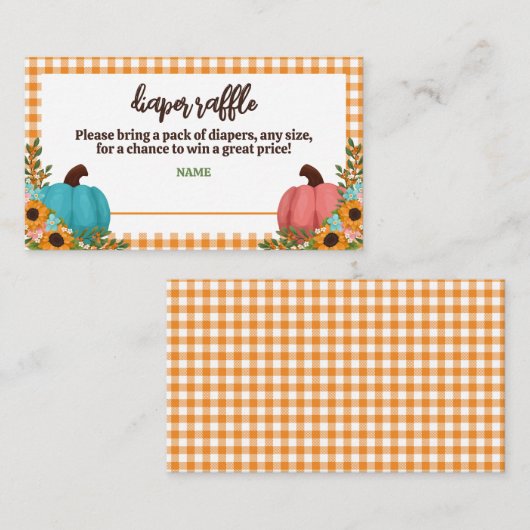 リトルカボチャ性別おむつラッフルを明らかにする エンクロージャーカード (正面/裏面)