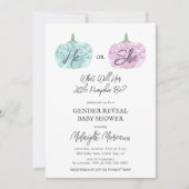 リトルカボチャ性別がハロウィーンの赤ちゃんシャワーを明らかにする 招待状 (正面)