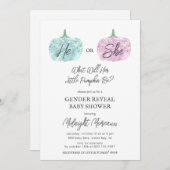 リトルカボチャ性別がハロウィーンの赤ちゃんシャワーを明らかにする 招待状 (正面/裏面)