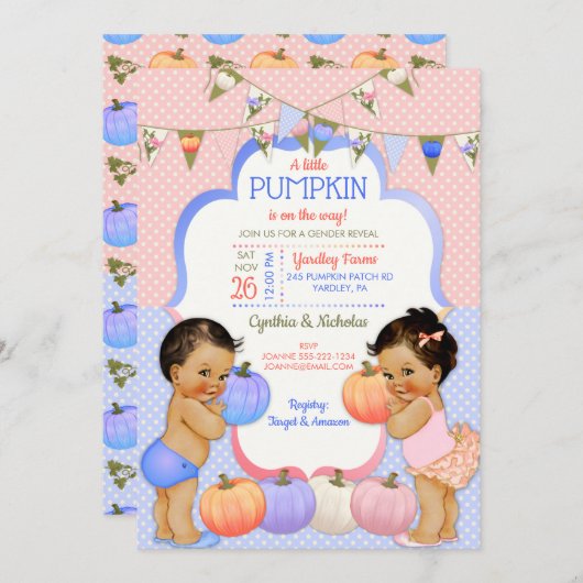 リトルカボチャ性別がミディアムブルネットを明らかにする 招待状 (正面/裏面)