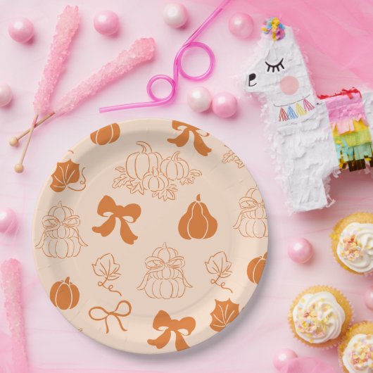 リトルカボチャ手描きオレンジ色の赤ちゃんシャワー ペーパープレート (パーティー)