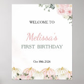 リトルカボチャ最初の誕生日パーティー歓迎サイン ポスター (正面)