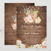 リトルカボチャ木材ストリングライト秋ベビーシャワー 招待状 (正面/裏面)