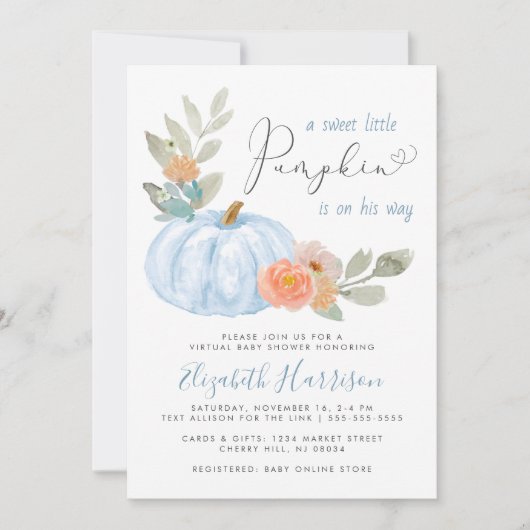 リトルカボチャ水の色の男の子仮想ベビーシャワー 招待状 (正面)