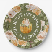 リトルカボチャ水カラーフローラ秋ベビーシャワー ペーパープレート (正面)
