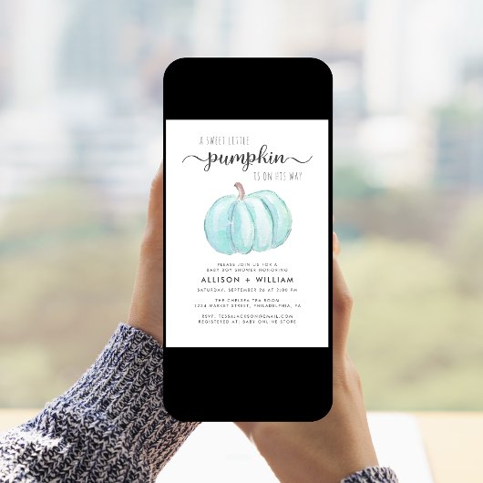 リトルカボチャ水カラー男の赤ちゃんカップルのシャワー 招待状