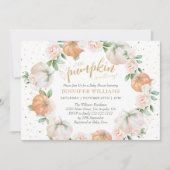 リトルカボチャ水カラー金ゴールドベビーシャワー 招待状 (正面)