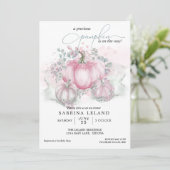 リトルカボチャ水彩ピンクガール赤ちゃんシャワー 招待状 (スタンド正面)