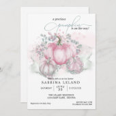 リトルカボチャ水彩ピンクガール赤ちゃんシャワー 招待状 (正面/裏面)