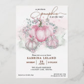 リトルカボチャ水彩ピンクガール赤ちゃんシャワー 箔招待状 (正面)