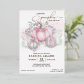 リトルカボチャ水彩ピンクガール赤ちゃんシャワー 箔招待状 (立ち正面)