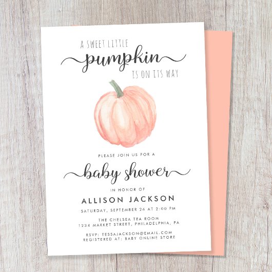 リトルカボチャ水彩ベビーシャワー 招待状