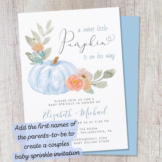 リトルカボチャ水彩男の赤ちゃん散布 招待状