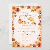 リトルカボチャ燃えたオレンジ色のフローラベビーシャワーInv 招待状 (正面)