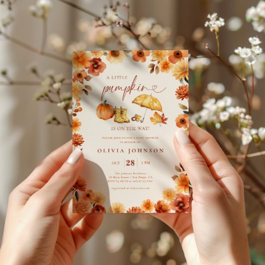リトルカボチャ燃えたオレンジ色のフローラベビーシャワーInv 招待状