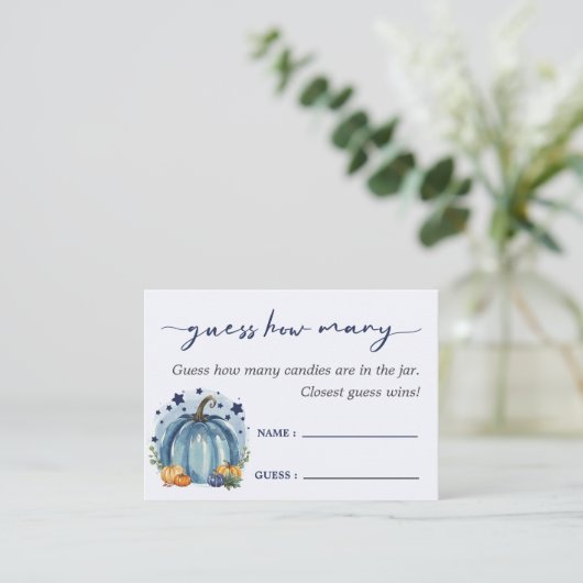 リトルカボチャ男の子の赤ちゃんシャワーはいくつかを推測 エンクロージャーカード (スタンド正面)