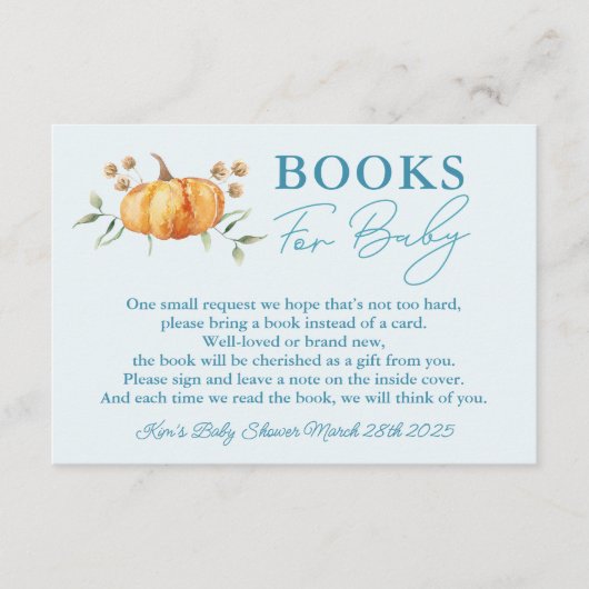 リトルカボチャ男の子の赤ちゃんシャワー本ベビー エンクロージャーカード (正面)