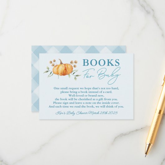 リトルカボチャ男の子の赤ちゃんシャワー本ベビー エンクロージャーカード (正面/裏面インサイチュ)