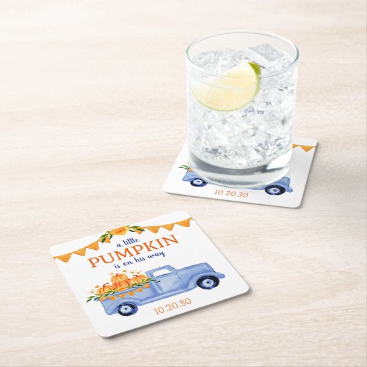 リトルカボチャ男の子の赤ちゃんシャワー スクエアペーパーコースター (インサイチュ)