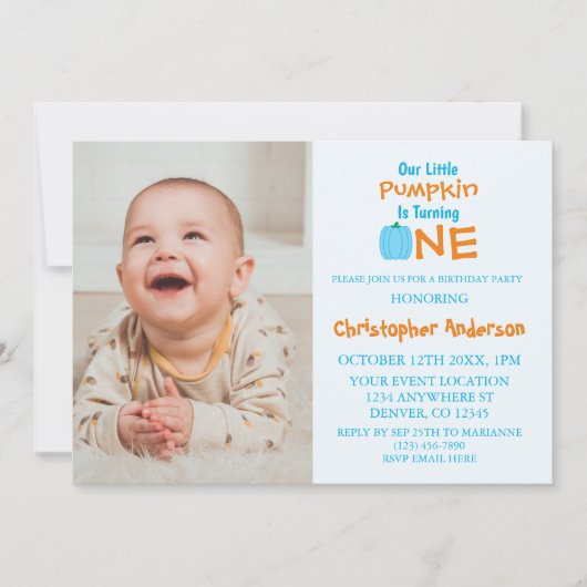 リトルカボチャ男の子1歳の誕生日 招待状 (正面)