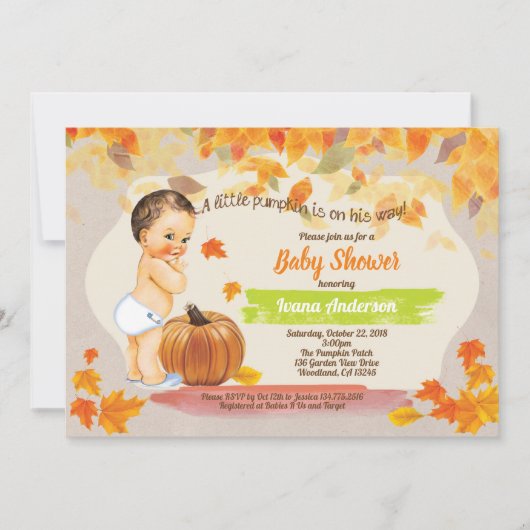 リトルカボチャ男の赤ちゃんシャワーヴィンテージ秋 招待状 (正面)