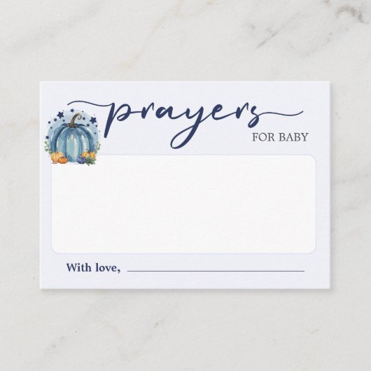 リトルカボチャ男の赤ちゃんシャワー祈りの言葉用ベビー エンクロージャーカード (正面)