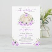 リトルカボチャ白パープルバラガールベビーシャワー 招待状 (スタンド正面)