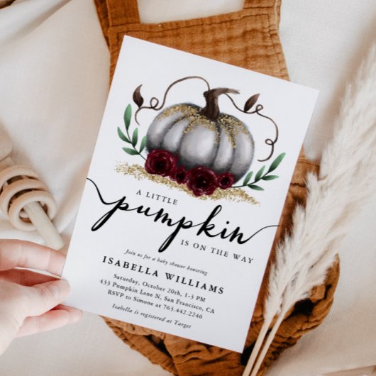リトルカボチャ白素朴金ゴールドベビーシャワー 招待状