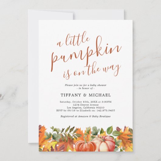リトルカボチャ秋のベビーシャワー招待状 招待状 (正面)