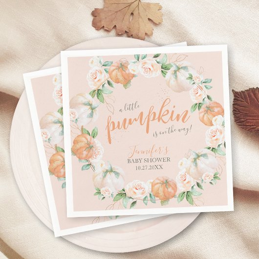 リトルカボチャ秋の水の色金ゴールド赤ちゃんシャワー スタンダードカクテルナプキン