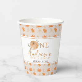 リトルカボチャ秋の葉の秋最初の1番目の誕生日 紙コップ