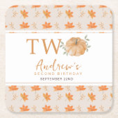 リトルカボチャ秋の葉の秋2nd誕生日 スクエアペーパーコースター (正面)