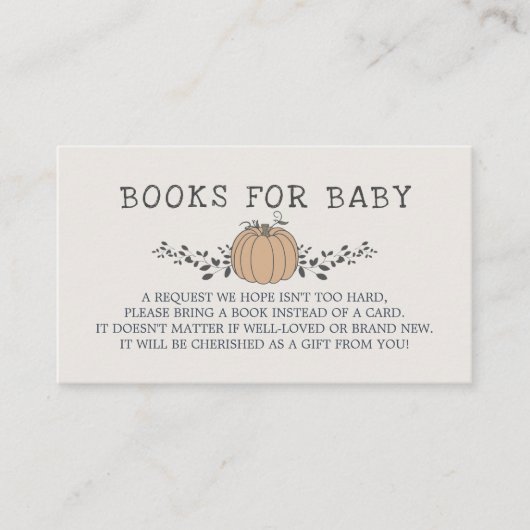 リトルカボチャ秋の赤ちゃんシャワーブックベビー エンクロージャーカード (正面)