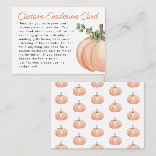 リトルカボチャ秋カスタムベビーシャワー エンクロージャーカード (正面/裏面)