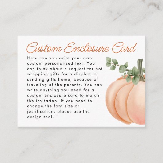 リトルカボチャ秋カスタムベビーシャワー エンクロージャーカード (正面)