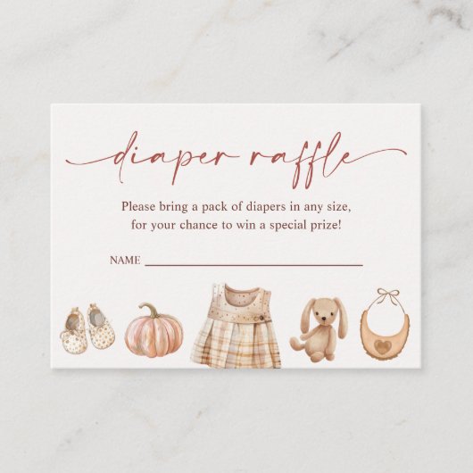 リトルカボチャ秋ガールベビーシャワーおむつラッフル エンクロージャーカード (正面)