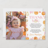 リトルカボチャ秋ガール誕生日写真 サンキューカード (正面)