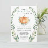 リトルカボチャ秋グリーンリー |カップルの赤ちゃんシャワー 招待状 (スタンド正面)