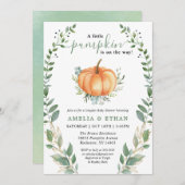 リトルカボチャ秋グリーンリー |カップルの赤ちゃんシャワー 招待状 (正面/裏面)