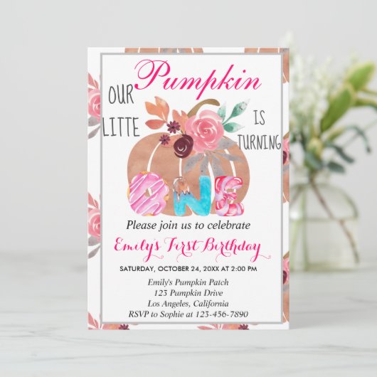 リトルカボチャ秋ドーナツキャンディファースト誕生日 招待状 (スタンド正面)