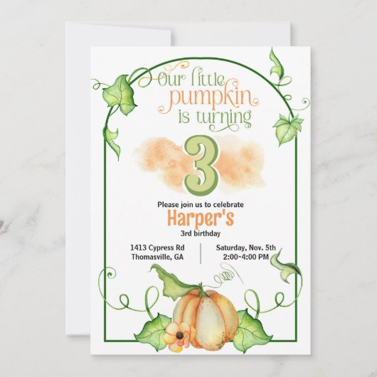 リトルカボチャ秋ニーエイジ誕生日 招待状 (正面)