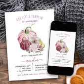 リトルカボチャ秋ハーベストベリーピンク誕生日 招待状