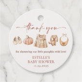 リトルカボチャ秋ピンクガールベビーシャワーギフト フェイバータグ (正面)