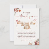 リトルカボチャ秋ピンクフローラガールベビーシャワー サンキューカード (正面)