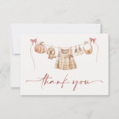 リトルカボチャ秋ピンクフローラガールベビーシャワー サンキューカード (正面)