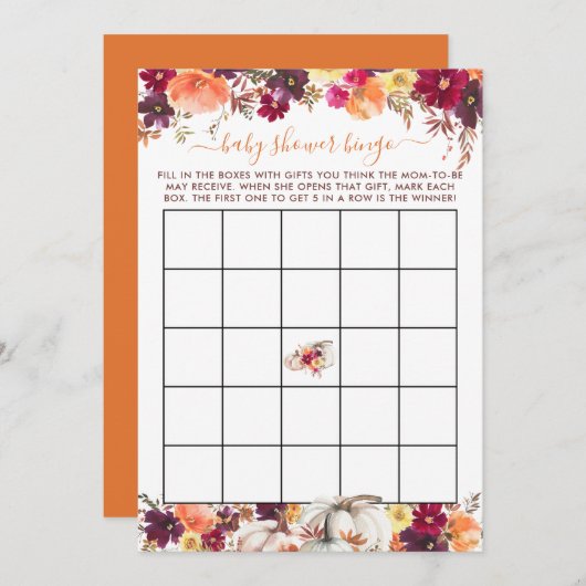 リトルカボチャ秋フローラベビーシャワーカード 招待状 (正面/裏面)