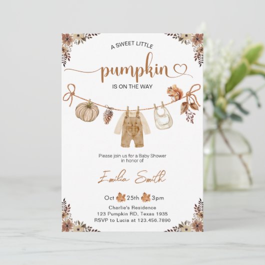 リトルカボチャ秋フローラボーイベビーシャワー 招待状 (スタンド正面)