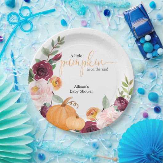 リトルカボチャ秋フローラ女の子ベビーシャワー ペーパープレート (パーティー)